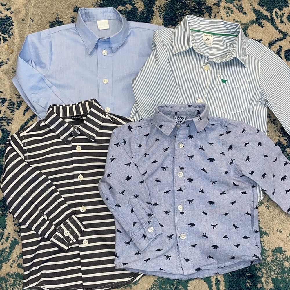 Lot of 4 boys button-down shirts, size 24 month. Super cute shades of blue!
